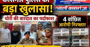 कासगंज में चोरी का खुलासा, चार वांछित आरोपी गिरफ्तार; सोने के जेवर और 40 हजार रुपये बरामद।