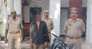 गंजडुंडवारा: बाइक चोरी के मामले में वांछित अभियुक्त गिरफ्तार, चोरी की TVS Apache बरामद।